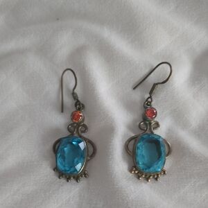 Vintage-Inspired Blue and Red Drop Earrings